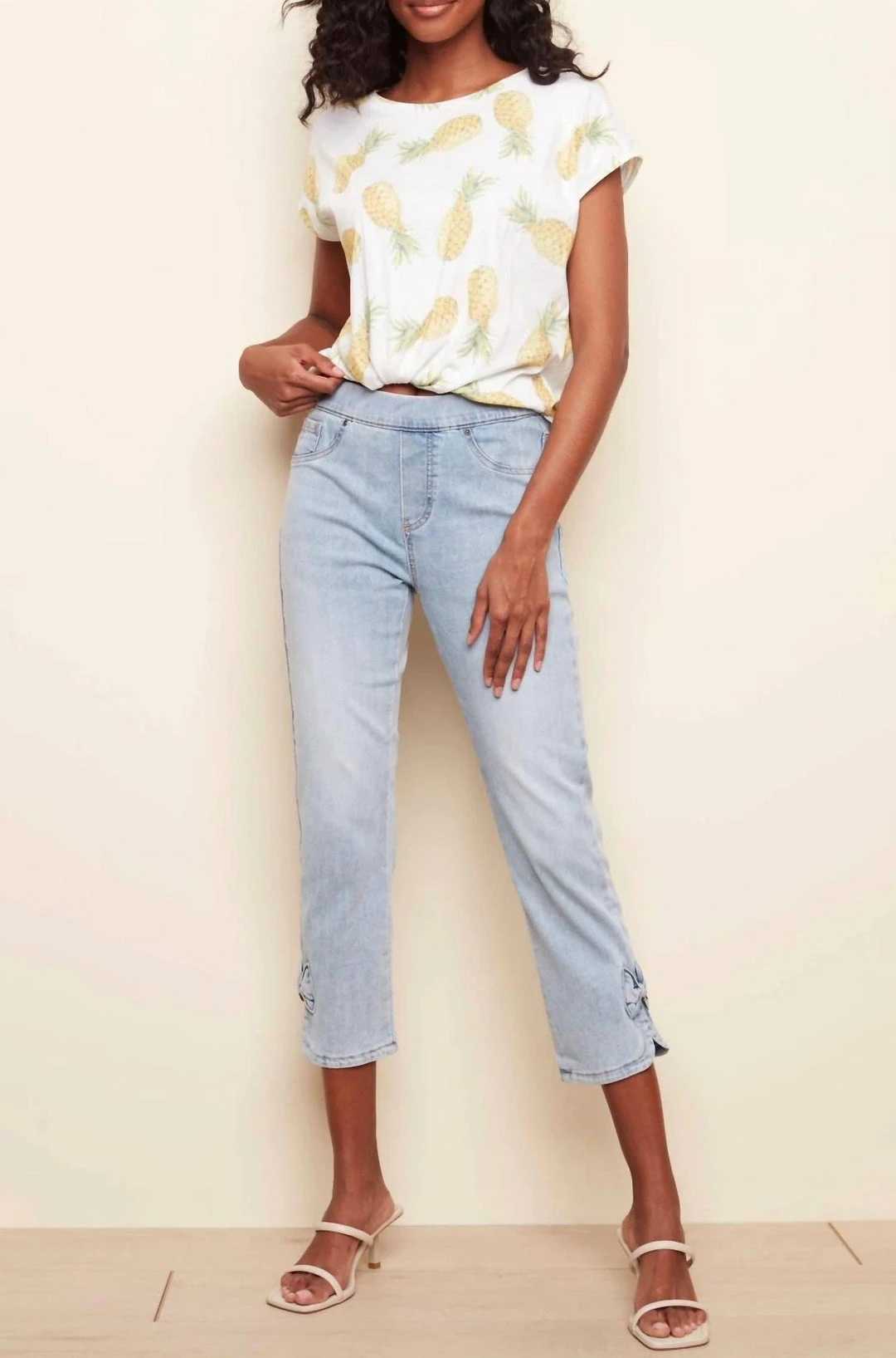 Charlie B women Pull-On Bow Crop Jean In Light Blue - Image 2
