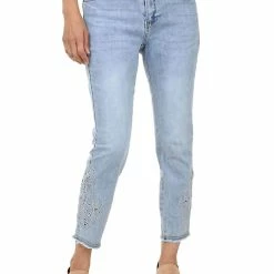 Charlie B women Denim Embroidered Pant in Light Wash