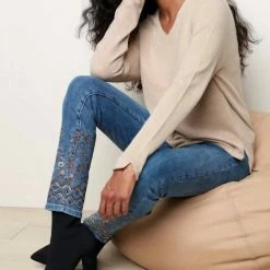 Charlie B women Embroidered Stretch Jean - C5297R-431A in Med Blue