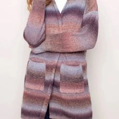 Charlie B women Striped Knit Cardigan in Fig