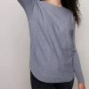 Charlie B women Cuff Lace Up Sweater in Gray