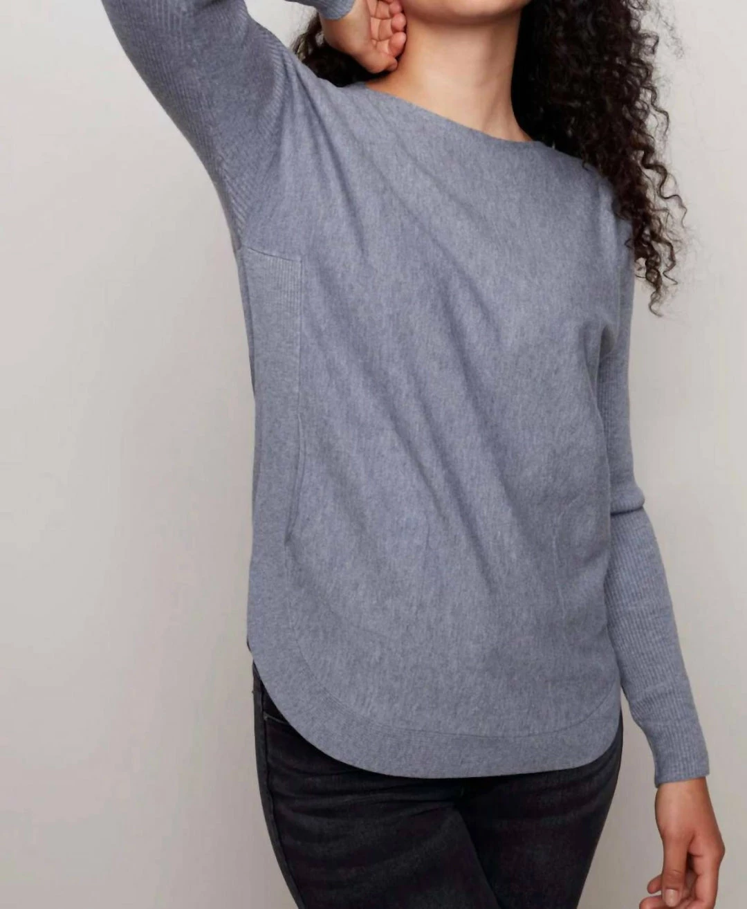 Charlie B women Cuff Lace Up Sweater in Gray