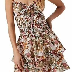 Astr women Blossom Dress in White Mauve Flower