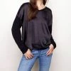 Charlie B women Satin Jersey Knit Top - C1324Pk-416B in Black