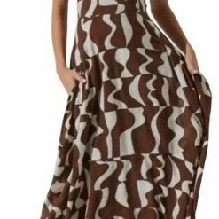 Astr women Mariella Maxi Dress in Brown/ White Abstract