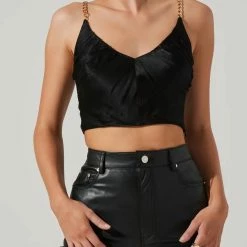 Astr women Turin Satin Chain Strap Top in Black