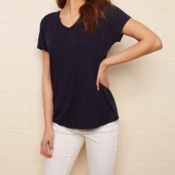 Charlie B women Linen Tee Top in Marine Blue