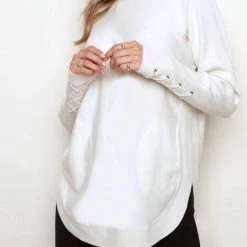 Charlie B women Cuff Lace Up Sweater in Cream