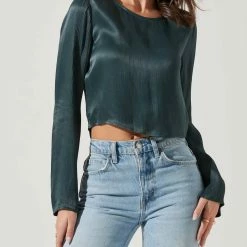 Astr women Petra Satin Chain Link Top in Dark Green