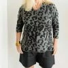 Charlie B women Animal Print V-Neck Sweater in Charcoal