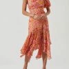 Astr women Santorini Floral One Shoulder Midi Dress in Pink Multi Floral