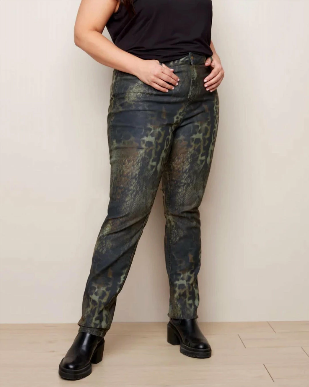 Charlie B women Reversible Jean in Green/Brown