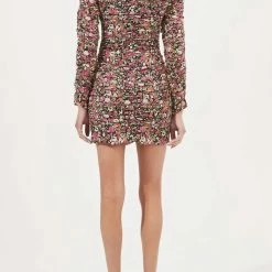 Astr women JADINE RUCHED FLORAL SWEETHEART MINI DRESS in Fuchsia-Rust Multi Floral