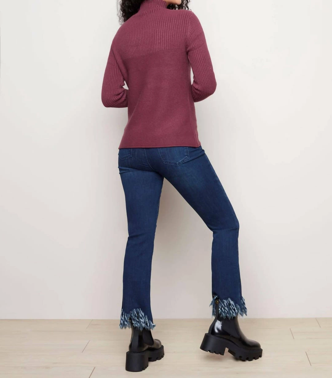 Charlie B women Funnel Neck Sweater in Fig - Image 2