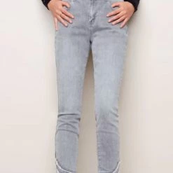 Charlie B women Frayed Hem Jean - C5273 in Lt Gray