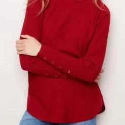 Charlie B women Sweater With Laced Sleeve C2380-464A in Scarlett