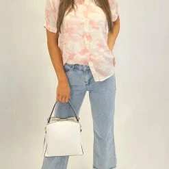 Charlie B women Swiss Dot Dolman Blouse in Pink Camo