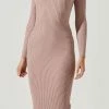 Astr women Topanga Halter Bralette Long Sleeve Midi Dress in Dark Blush