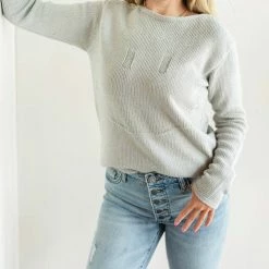 Charlie B women Smiley Sweater in Gray