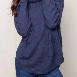 Charlie B women Removable Scarf Sweater in Denim