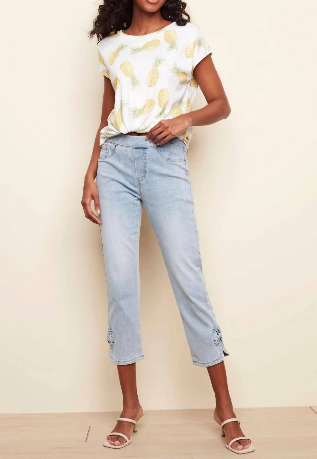 Charlie B women Pull-On Bow Crop Jean In Light Blue