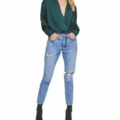 Astr women Yvette Wrap Bodysuit in Green