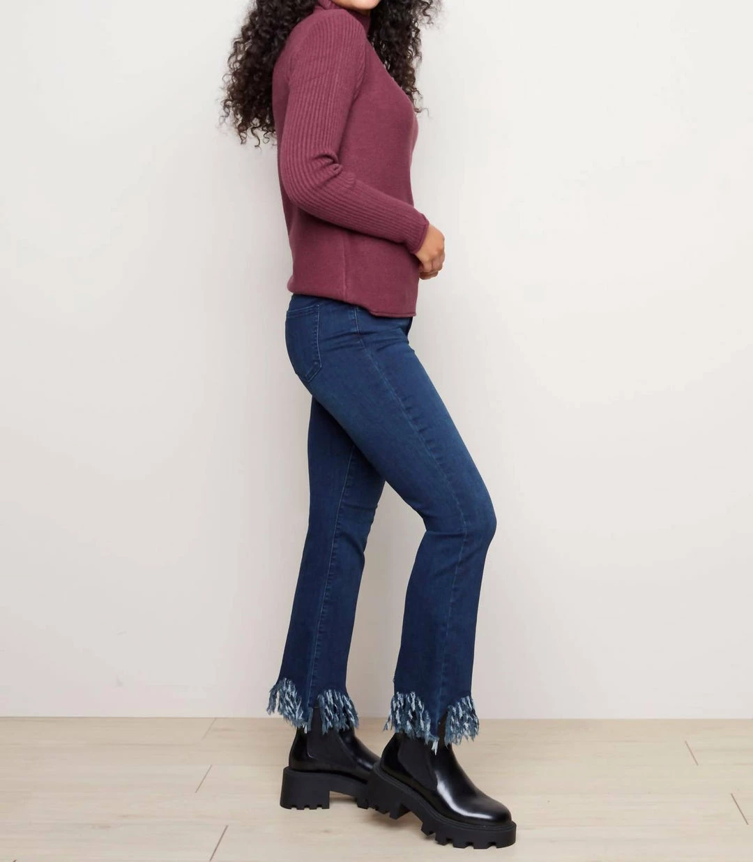 Charlie B women Funnel Neck Sweater in Fig - Image 3