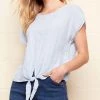 Charlie B women Front Tie Linen Blouse In Cerulean