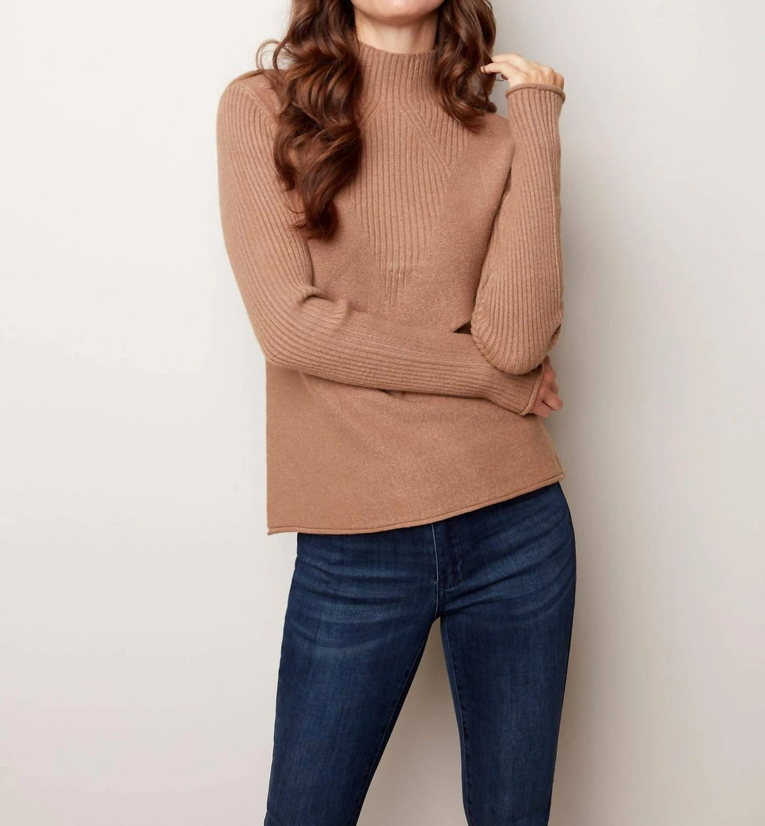 Charlie B women Funnel Neck Sweater in Fig - Image 4