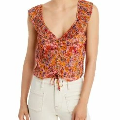 ASTR Rue Womens Chiffon Off-The-Shoulder Crop Top