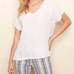 Charlie B women Short Sleeve Gauze Top in White