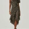 Astr women Santorini Floral One Shoulder Midi Dress in Black Taupe Multi