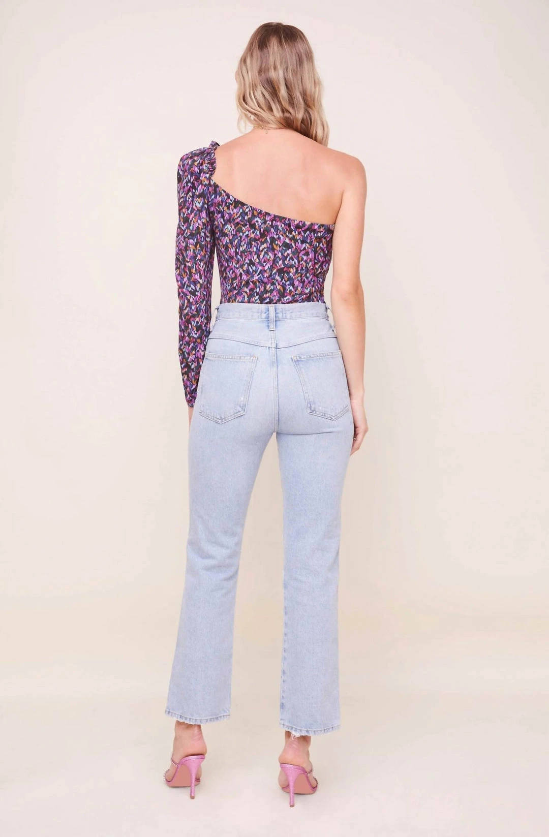 Astr women Isolde One Shoulder Bodysuit In Purple/Navy Multi - Image 2