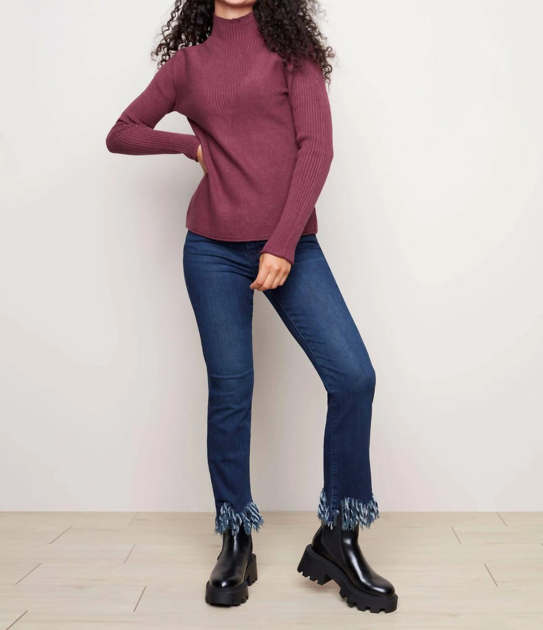 Charlie B women Funnel Neck Sweater in Fig