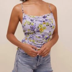 Astr women Olya Ruched Floral Cami in Purple Lemon Floral