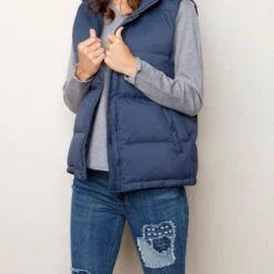 Charlie B women Hooded Down Vest in Starlight