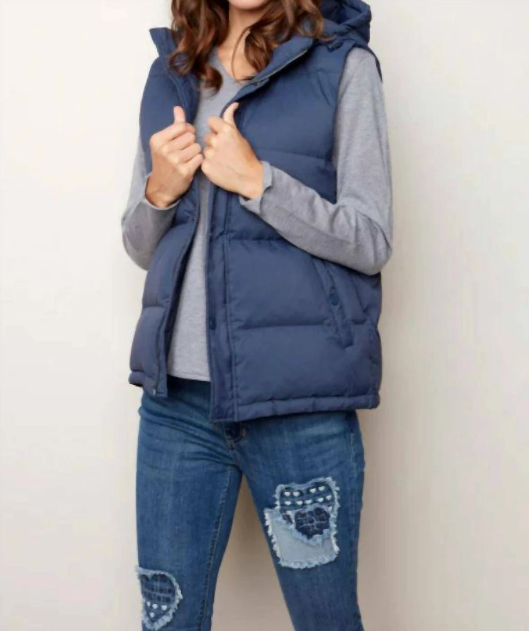 Charlie B women Hooded Down Vest in Starlight