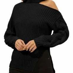 ASTR Sequoia Womens Ribbed Cut-Out Turtleneck Sweater