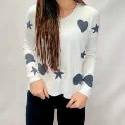 Charlie B women Super Plush Heart Sweater in Cream