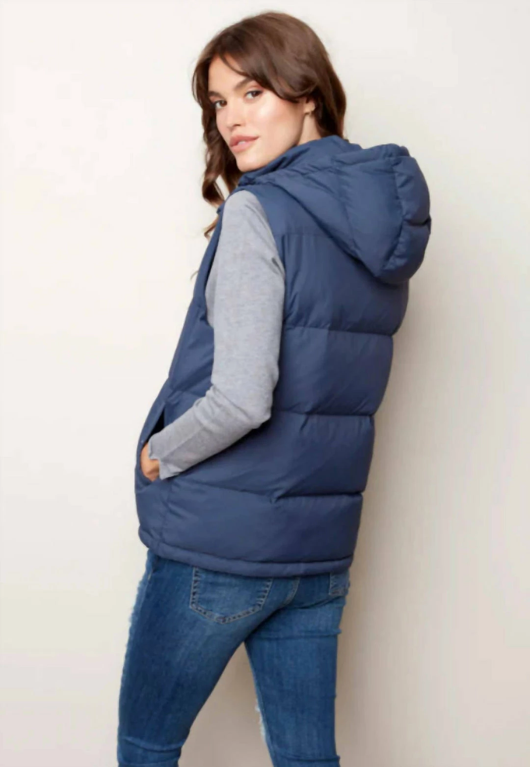 Charlie B women Hooded Down Vest in Starlight - Image 3