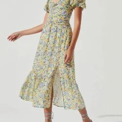 Astr women Irma Dress in Yellow Green Floral