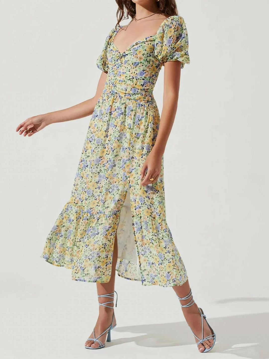 Astr women Irma Dress in Yellow Green Floral