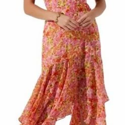 Astr women Santorini Midi Dress in Pink Multi Floral