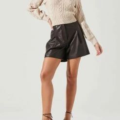 Astr women Inez Cable Knit Open Back Sweater in Cream