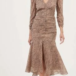 Astr women Medine Animal Print Dress in Speckled Taupe