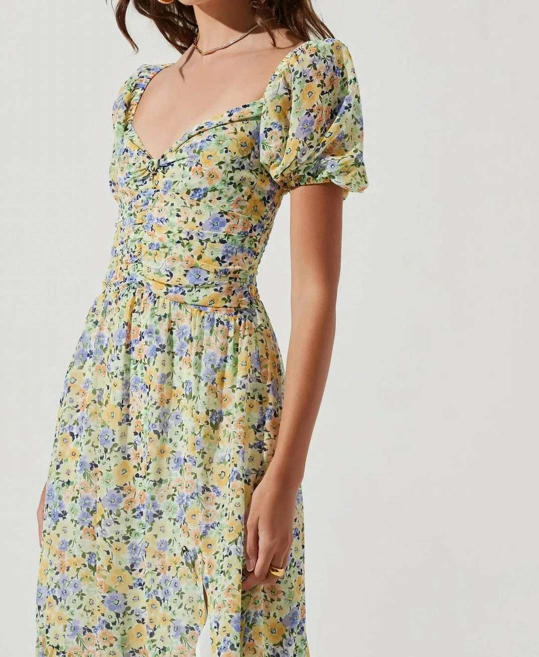 Astr women Irma Dress in Yellow Green Floral - Image 2