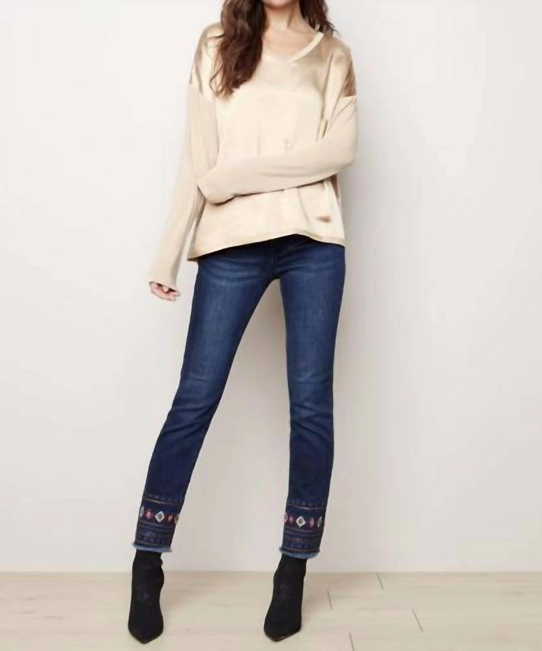 Charlie B women Satin Jersey Knit Top - C1324Pk-416B in Chestnut